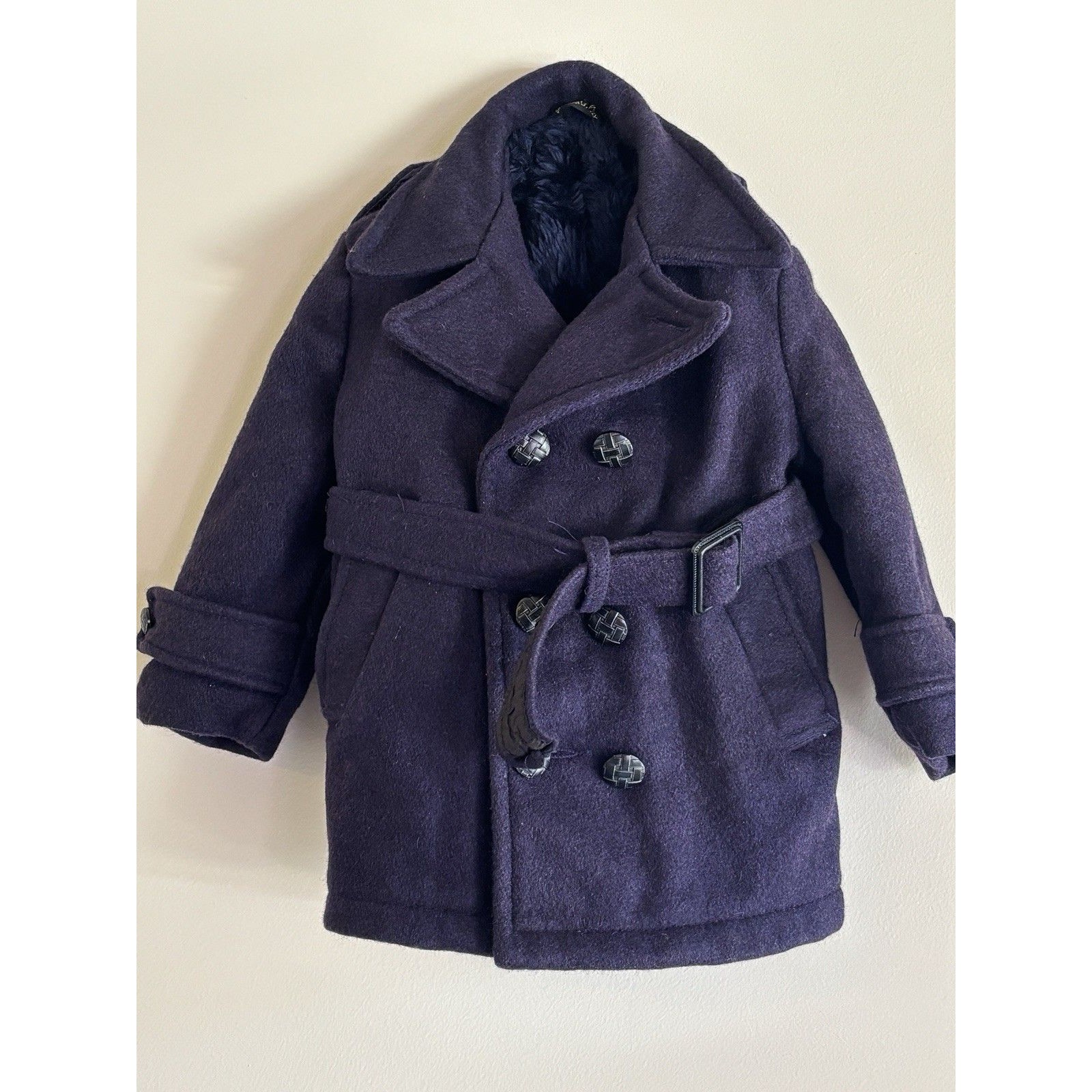 Vintage Boys Peacoat Hat Set Giovanna Bellini Made Usa Navy Blue Size 2